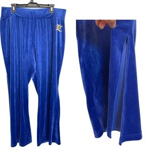 Juicy Couture Velvet Blue Slit Sides Wide Leg Pull on Sweatpants Size 1x